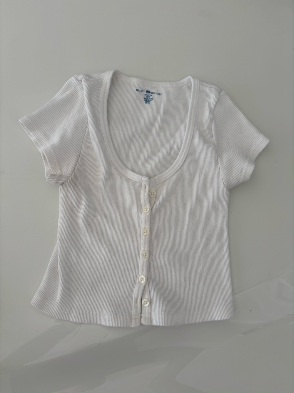 Brandy Melville White Ribbed Button-Front Tee